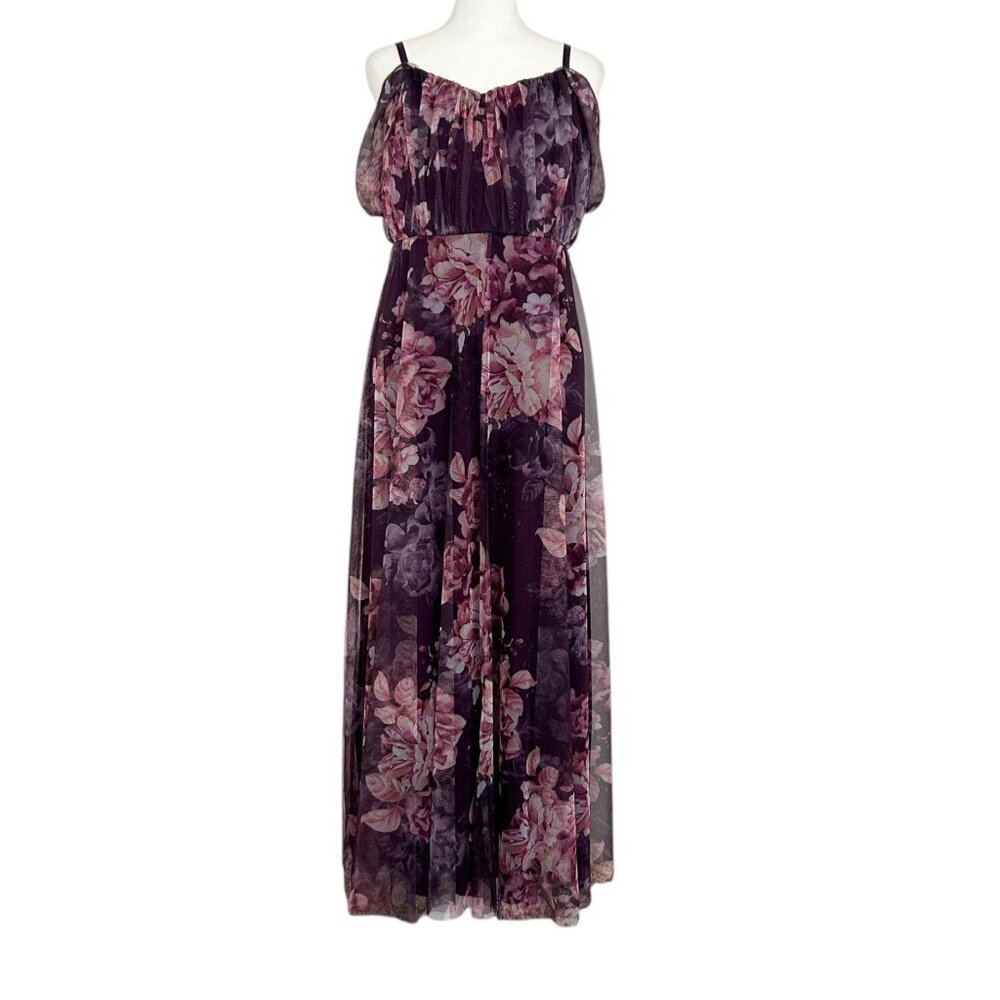 Candalite‎ Spaghetti Strap Floral Sheer Sparkly Fairy Whimisgoth Maxi Dress (PL)